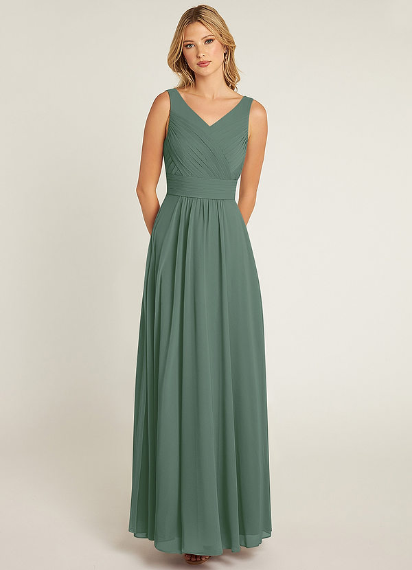 Azazie Pierrette Bridesmaid Dresses Eucalyptus A-Line Pleated Chiffon Dress image1