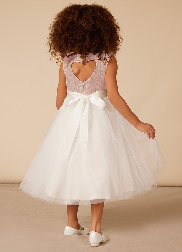 Azazie Abitha Flower Girl Dresses Ball-Gown Sequins Tulle Tea-Length Dress image2
