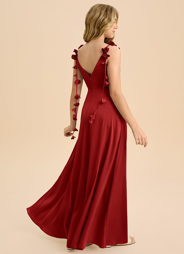 Azazie Gumdrop Junior Pomegranate Empire Pleated Stretch Satin Dress image1