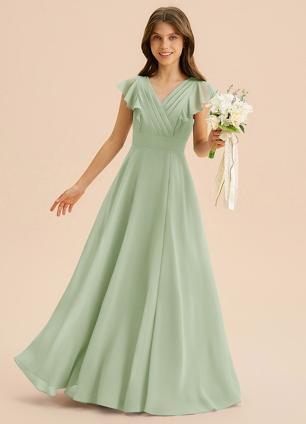 Azazie Anysa Junior Robe Trapèze en Mousseline de soie Rayé Vert Sauge image1