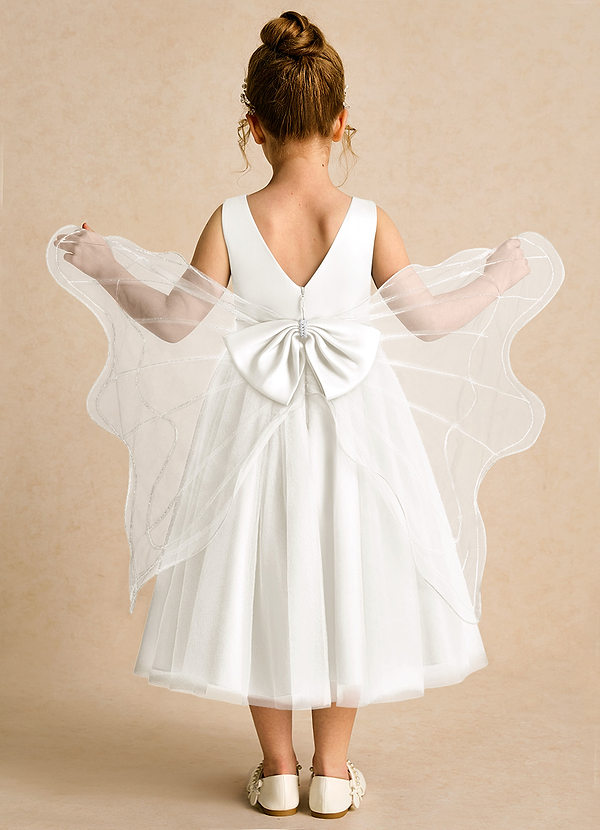 Azazie Pear Flower Girl Dresses Ivory Ball-Gown Bow Tulle Dress image1
