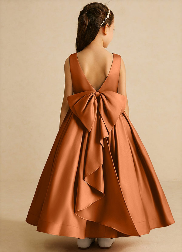 Azazie Cailee Flower Girl Dresses Copper Ball-Gown Pleated Matte Satin Dress image1