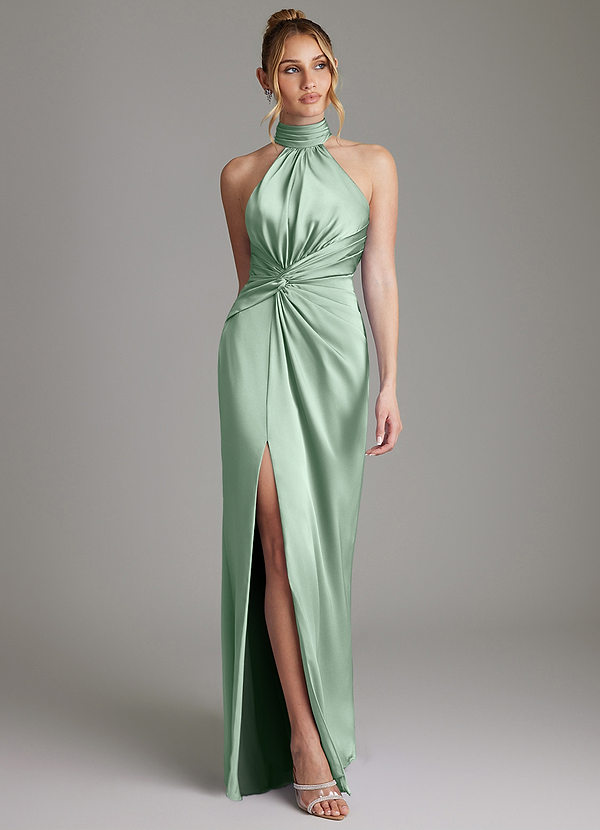 Azazie Gracelynn Vestidos Dama de Honor Vestido de Agave de Satén Elástico de Corte Recto con Plisado image1