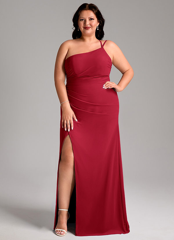 Azazie Eren Bruidsmeisjes Jurken Jurk van Chiffon met Kolom One-Shoulder Scharlaken image1