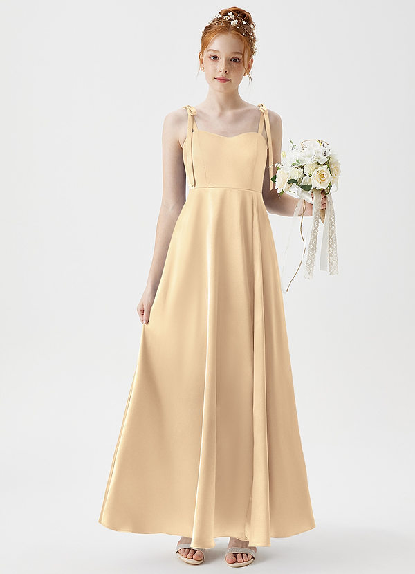 Azazie Rosey Junior A-Linie Herzausschnitt Metallischer Satin Kleid Gold image1