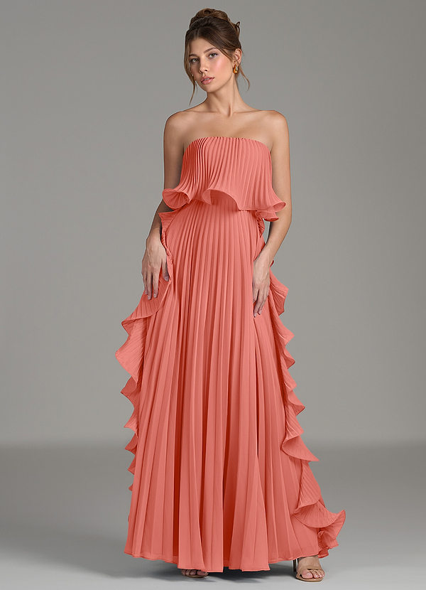 Alexia Bridesmaid Dresses Salmon Pink A-Line Ruched Chiffon Dress image1