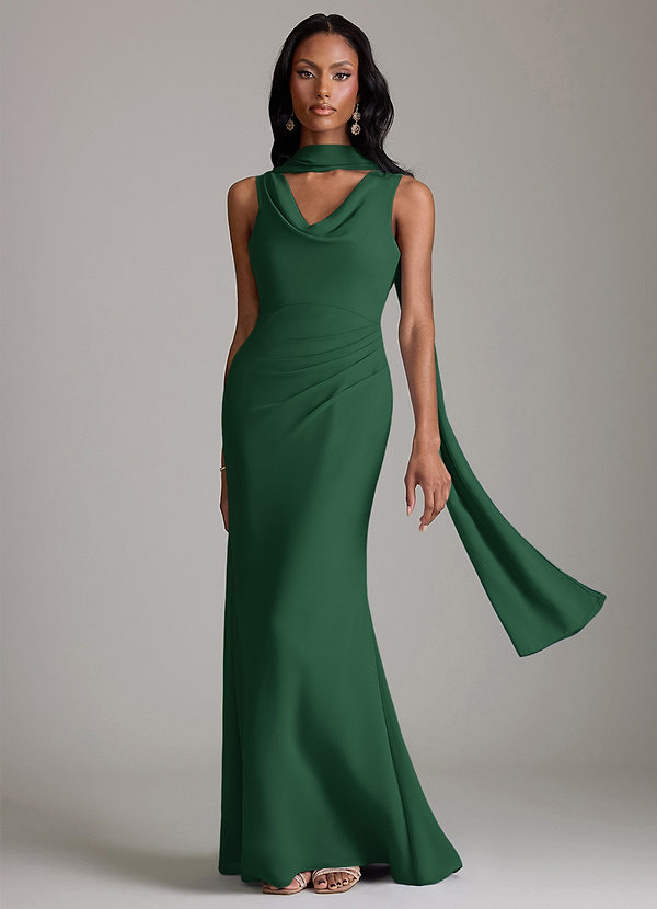Azazie Linelle Bridesmaid Dresses Dark Green Mermaid Pleated Chiffon Dress image1