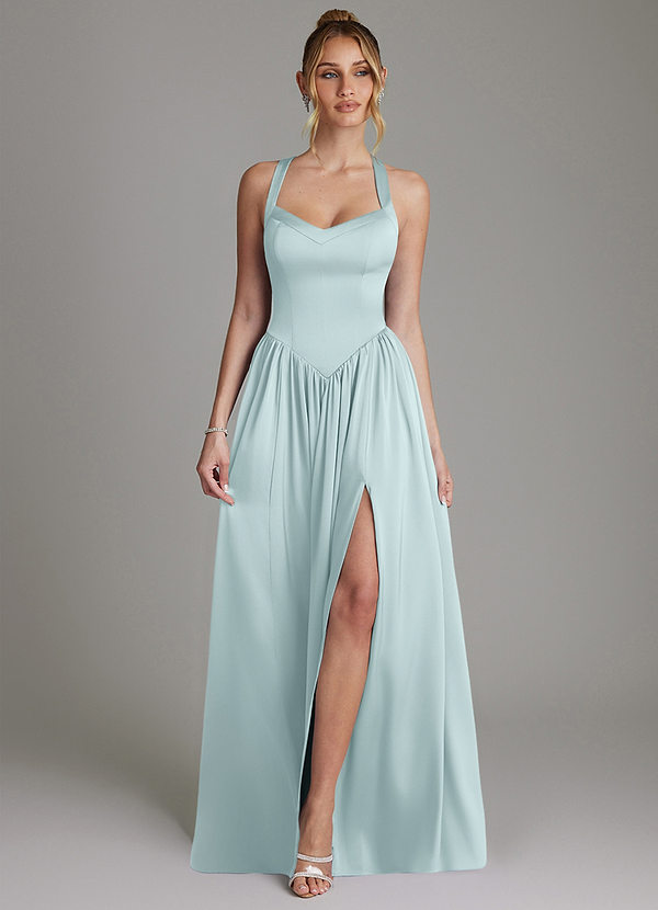 Azazie Francis Bridesmaid Dresses Mist A-Line Corset Stretch Satin Dress image1