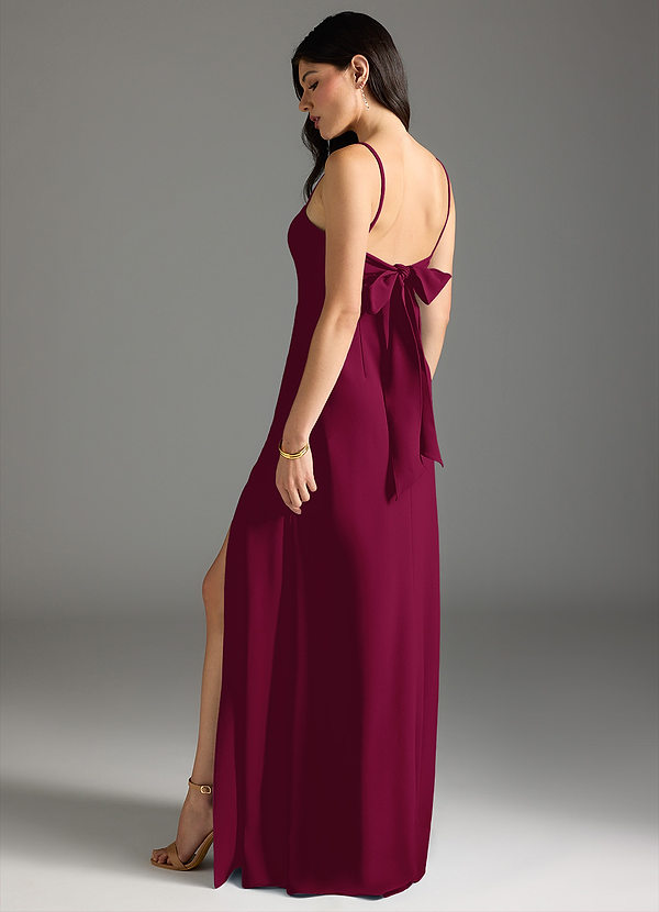 Azazie Melia Bridesmaid Dresses Vestido Borgonha de Crepe Esticado de Linha A com Arco image1