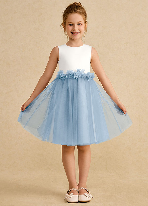 Azazie Louisa Robes de cortège enfant Robe Trapèze en Tulle Sans manches Ivoire Bleu Poudré image1