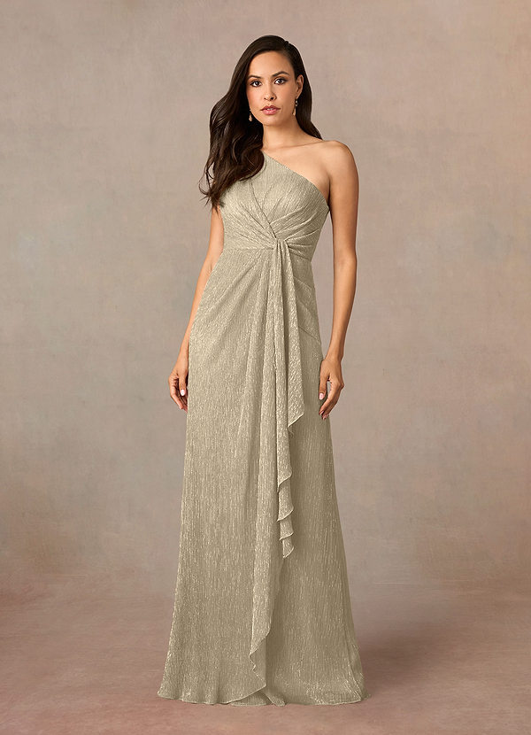 Azazie Theresa Brautmutterkleider Etui One-Shoulder Metallisches Netz Kleid Champagner Gold image1