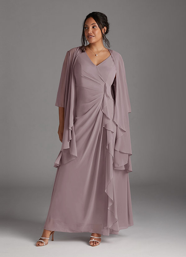 Azazie Manuella Vestidos de Madre de la Novia Vestido de Atardecer de Gasa de Corte En A con Cuello en V plisado image1