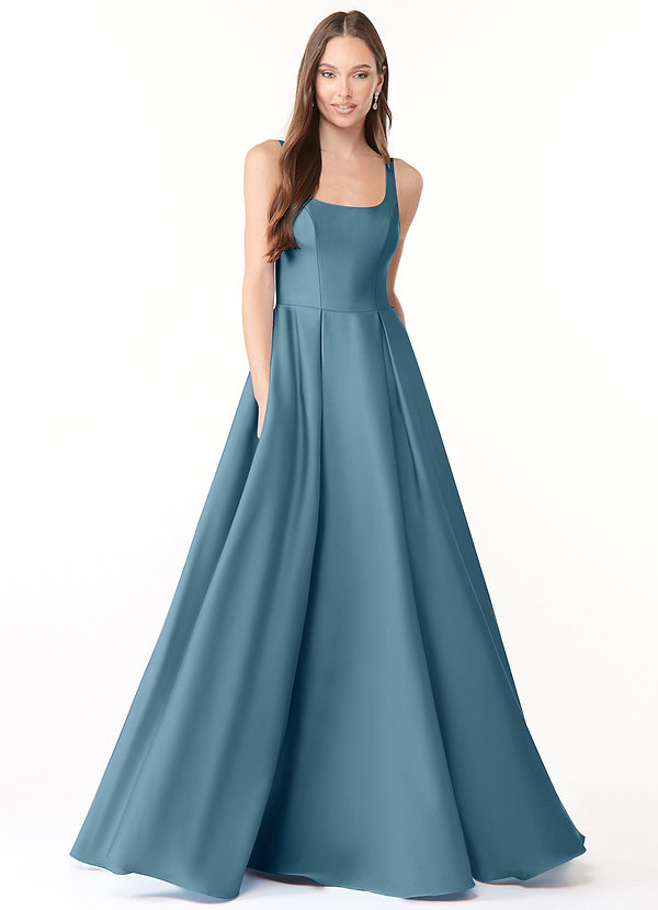 Azazie Neve Bridesmaid Dresses Ball-Gown Stretch Satin Floor-Length Dress with Pockets image1