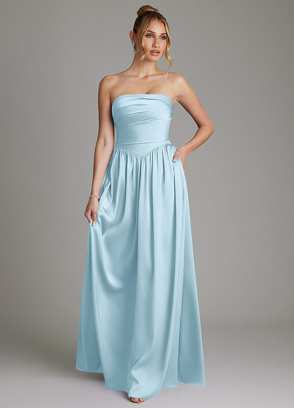 Azazie Zena Bridesmaid Dresses Sky Blue A-Line Strapless Stretch Satin Dress image1