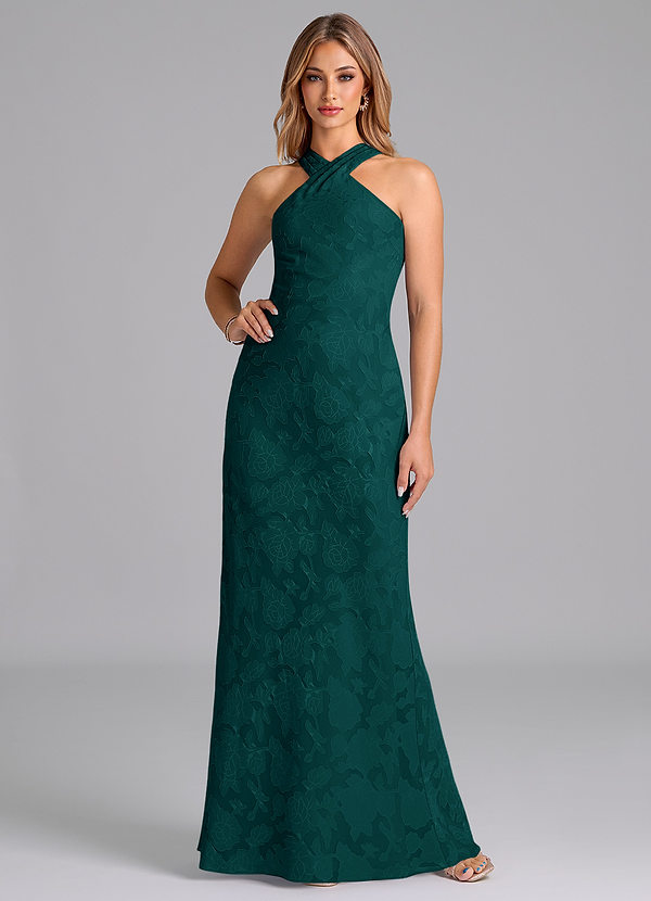 Azazie Doretta Bridesmaid Dresses Pine Mermaid Pleated Floral Burnout Dress image1