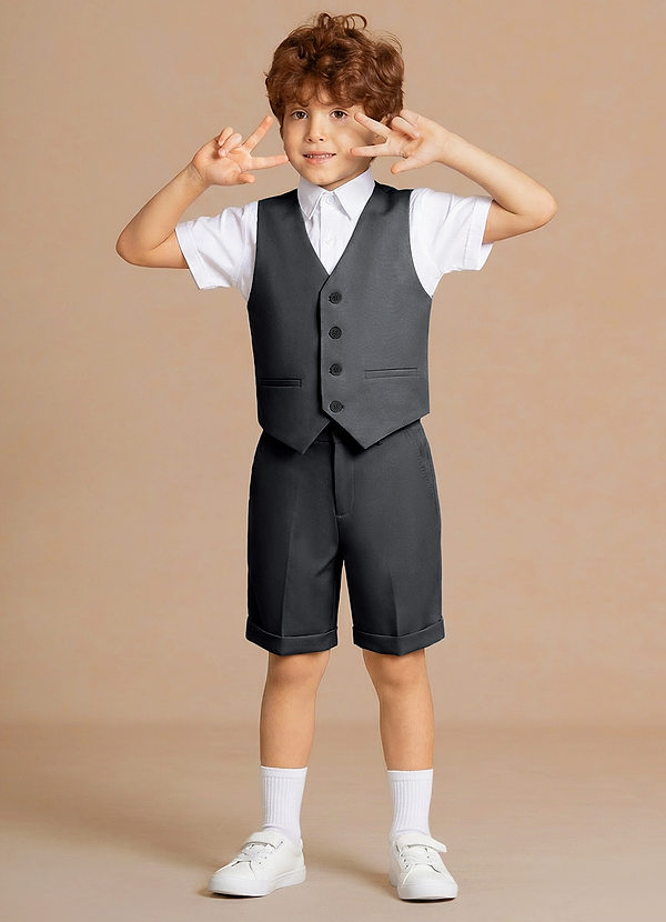 front Oliver Charcoal 3-Piece Boys Vest & Shorts Set