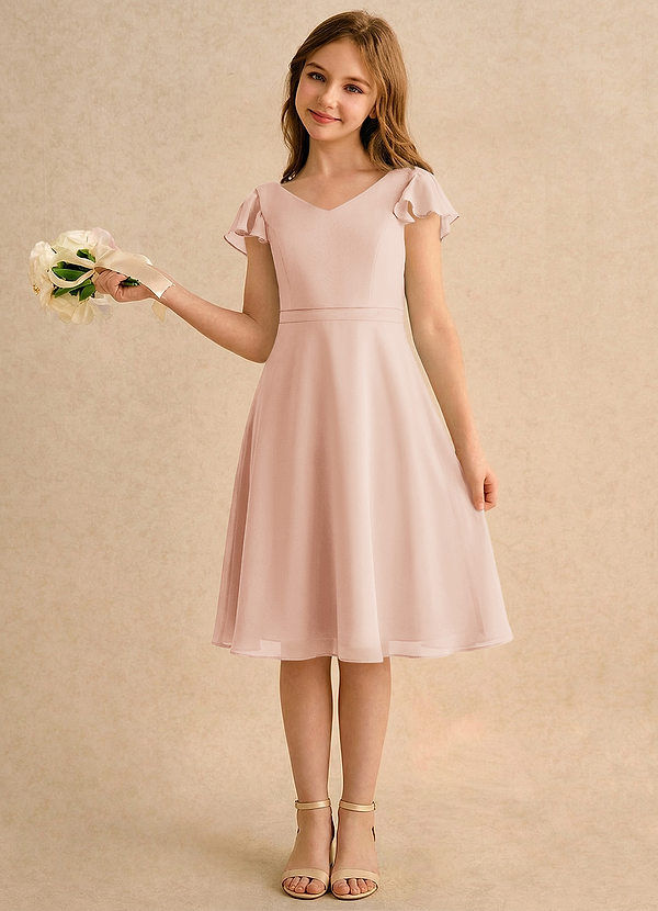 Azazie Narin Girls Formal Klänningar för brudeflicka Klä A-Line i Chiffong med ärmar image1