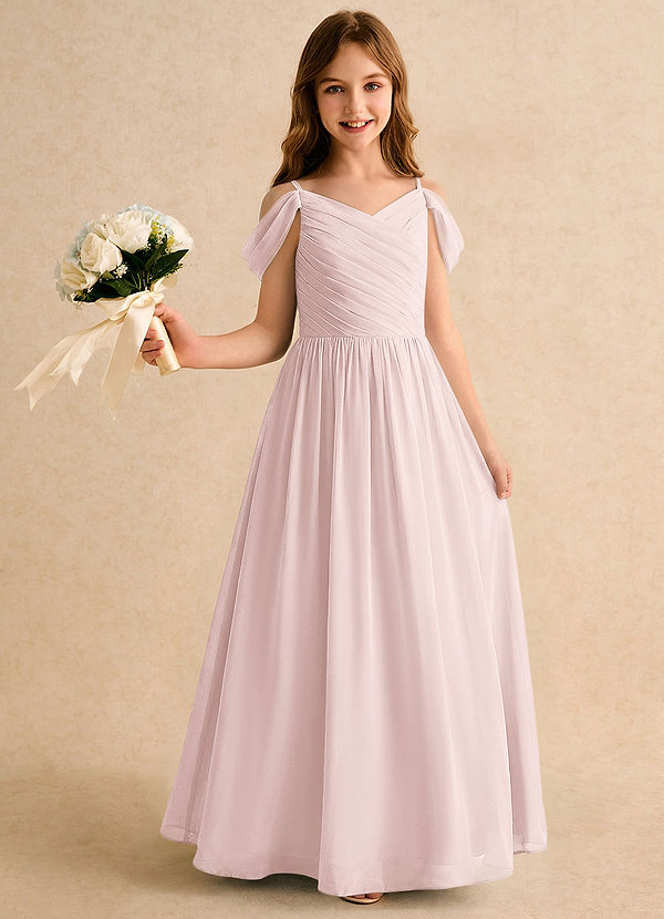 Azazie Chelo Girls Formal Vestidos de arras Vestido Rosa Rubor de Gasa de Corte en A con Plisado image1