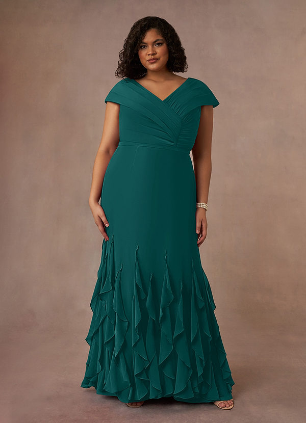 Azazie Bailora Mother of the Brides Dresses Peacock Mermaid Ruched Chiffon Dress image1