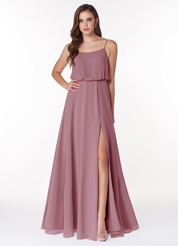 Azazie Lupe Bridesmaid Dresses Vintage Mauve A-Line Scoop Blouson Chiffon Dress image1
