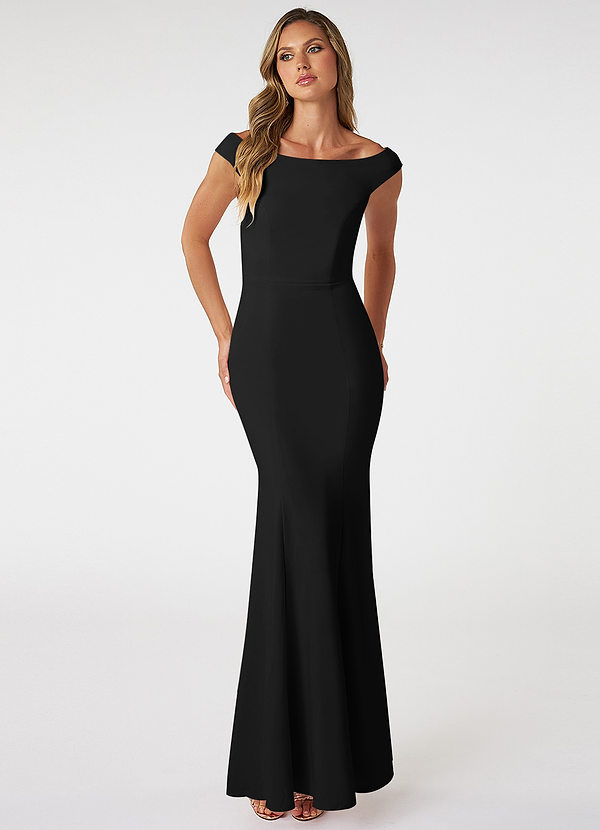 Azazie Nicolina Bridesmaid Dresses Black Mermaid Square Neckline Stretch Crepe Dress image1