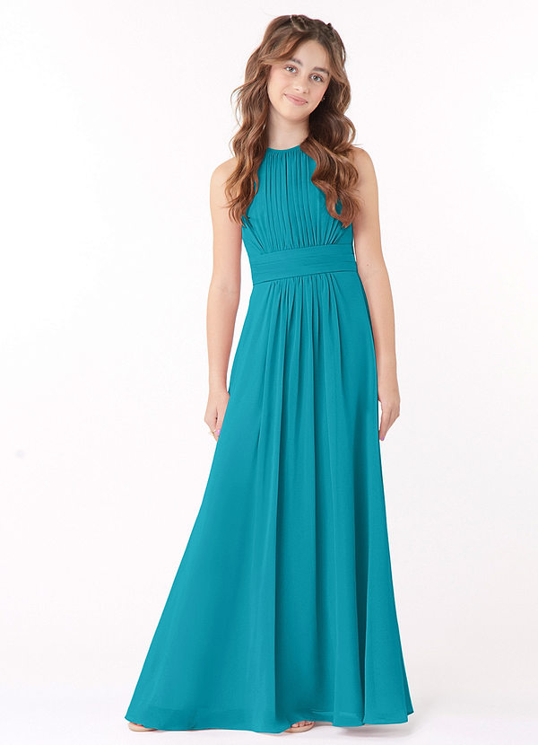 Azazie Bonnie Junior Jade A-Line Pleated Chiffon Dress image1