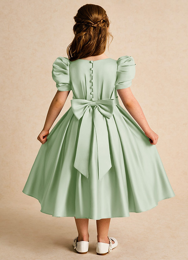 Azazie Miriam Abiti da Ragazza di Fiori Abito Principessa in Raso Opaco Plissettato Verde Salvia image1