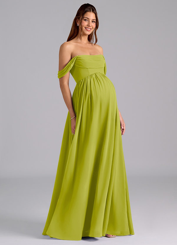 Azazie Saige Abiti da Damigella Premaman Abito A-Line Plissettato Chiffon Floor-Length image1