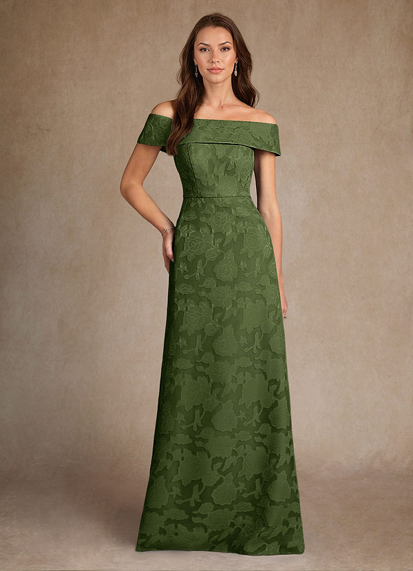 Azazie Medford 신부의 어머니 드레스 A라인 오프 더 숄더 플로럴 번아웃 플로어 길이 드레스 image1