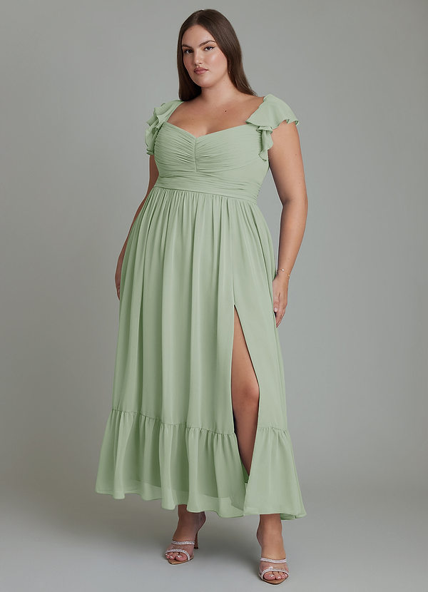 Azazie Anaya Bridesmaid Dresses Dusty Sage A-Line Sweetheart Neckline Chiffon Dress image1