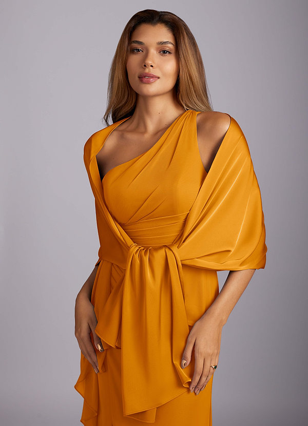 front Azazie Matching Color Aleena Stretch Satin Shawl