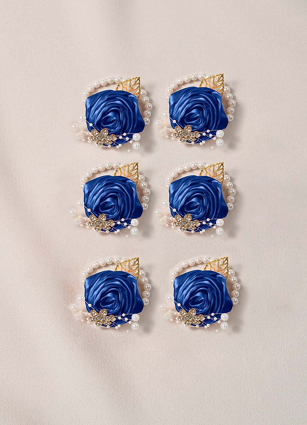 front 6PC Matching Color Bridesmaids Wrist Corsage with Pearl Bracelet