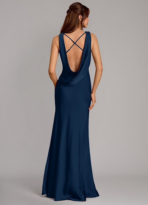 Azazie Cheryl Vestidos Dama de Honor Vestido de Azul Marino Oscuro de Satén Elástico de Corte Sirena image1