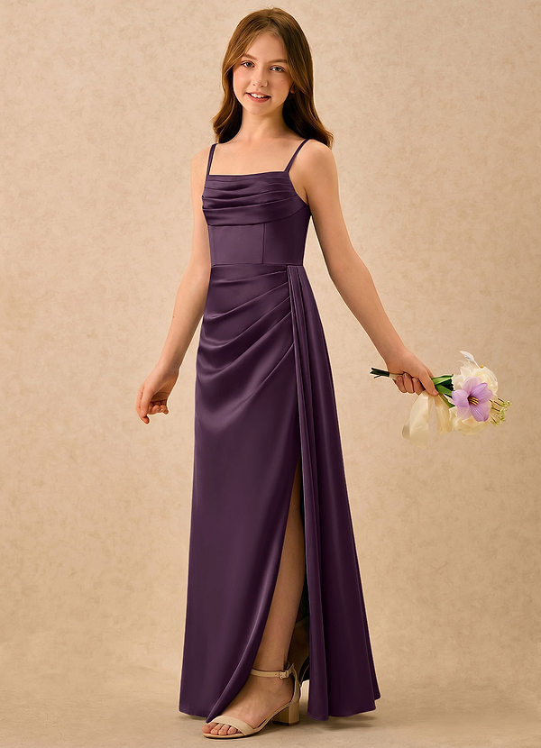 Azazie Shyla Girls Formal Bloemenmeisjesjurken Kolom Jurk van Stretch Satijn Geplooid Pruim image1
