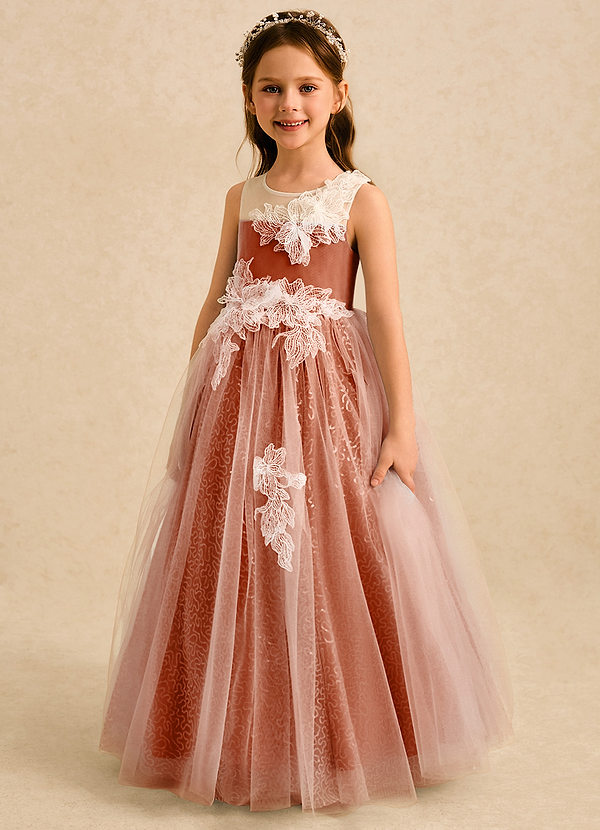 Azazie Addison Flower Girl Dresses Burnt Orange Ball-Gown Sequins Tulle Dress image1