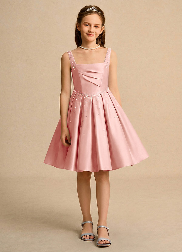 Azazie Jello Vestidos de Niña de Flores Vestido de Rosetón de Satin Mate de Princesa con Plisado image1