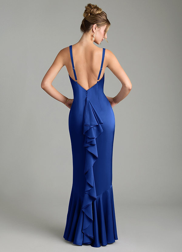 Azazie Tamera Brautjungfernkleider Meerjungfrau-Linie Plissee Stretch-Satin Kleid Königsblau image1