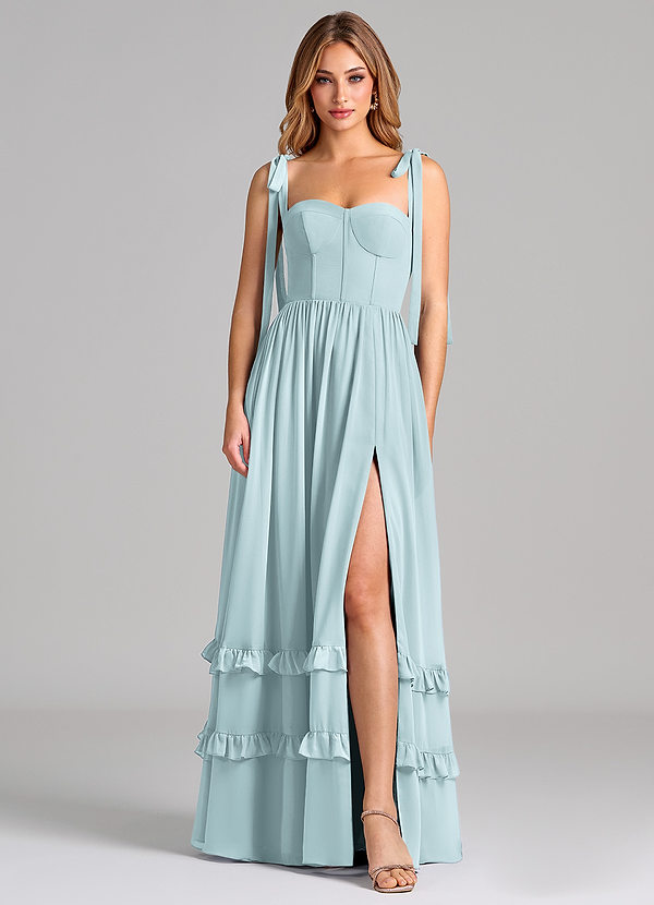 Azazie Anastacia 신부 들러리 드레스 A라인 스윗하트 네크라인 쉬폰 바닥 길이 드레스 image1