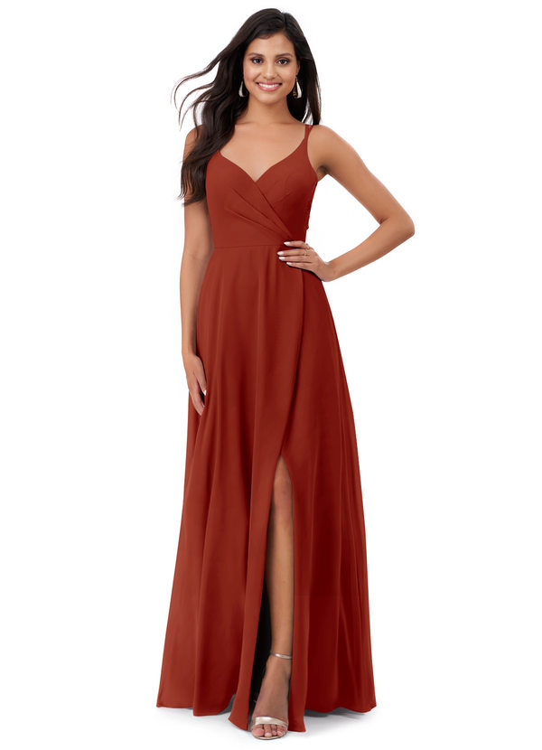 Azazie Lennon Bridesmaid Dresses Rust A-Line Lace Chiffon Dress image1