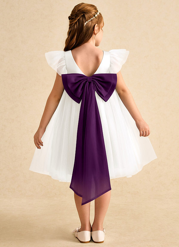 Azazie Munchkin Flower Girl Dresses Ivory Grape A-Line Bow Tulle Dress image1