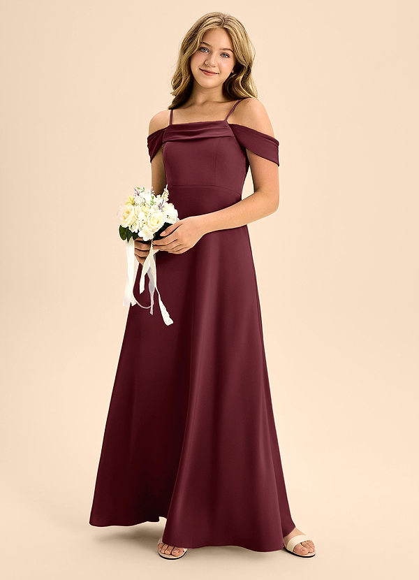 Azazie Anselie Junior Vestido de Cabernet de Satén Elástico de Corte En A con Vestidos sin tirantes image1