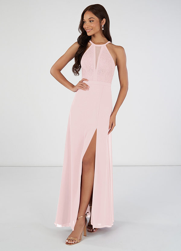 Azazie Rona Bridesmaid Dresses A-Line Lace Chiffon Floor-Length Dress image1