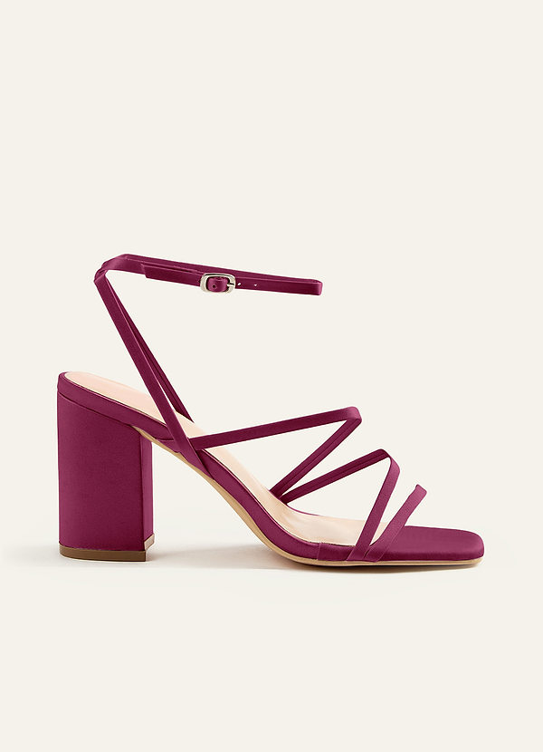 front Matching Color Matte Satin Ankle Strap Block Heel Sandals