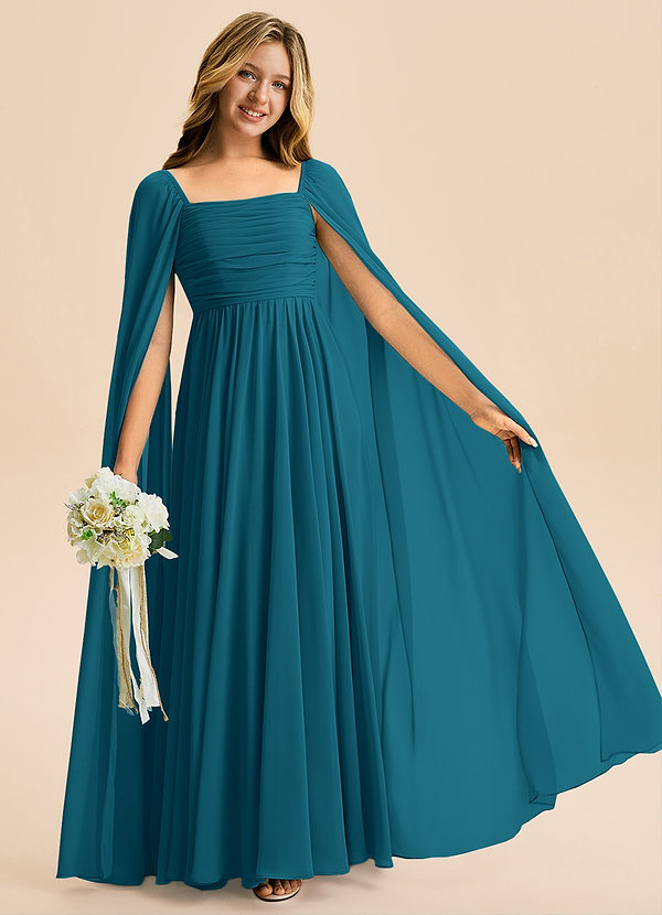 Azazie Calista Junior Ink Blue A-Line Pleated Chiffon Dress image1