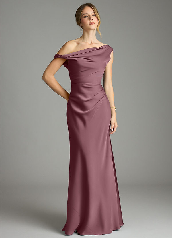 Emerson Bridesmaid Dresses Amethyst Mermaid Off the Shoulder Stretch Satin Dress image1