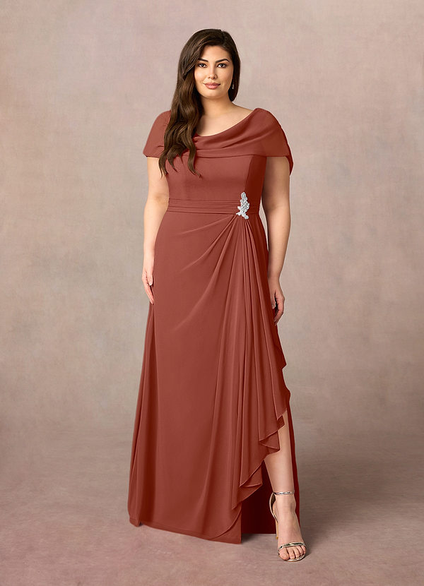 Azazie Mary Mother of the Brides Dresses Auburn A-Line Side Slit Chiffon Dress image1