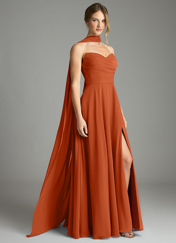 Azazie Ayla Abiti da Damigella Abito A-Line in Chiffon Scollo a Cuore Arancia Bruciata image1