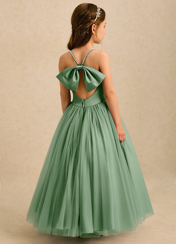 Azazie Aurora Flower Girl Dresses Matcha A-Line Bow Tulle Dress image1