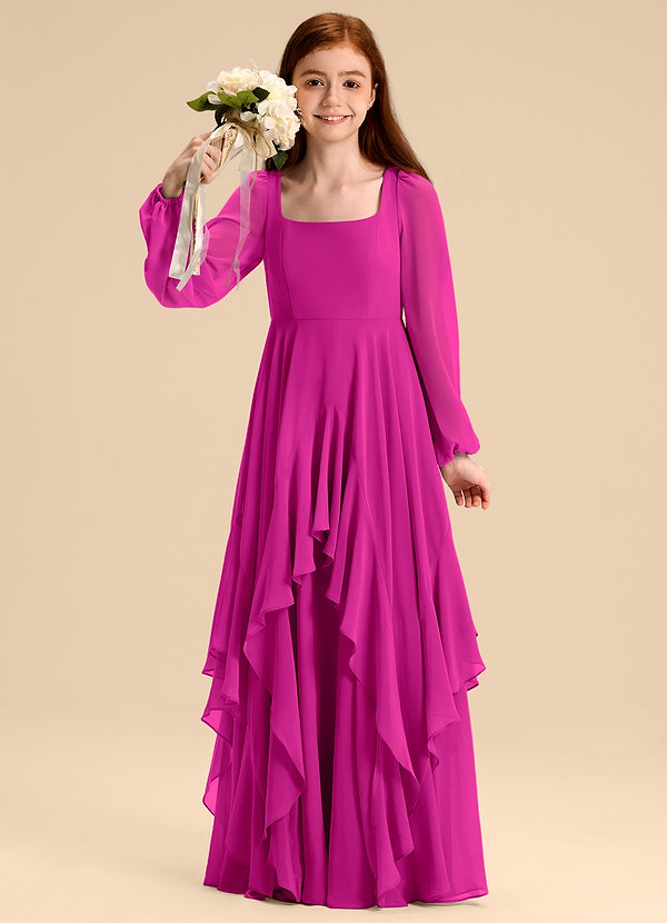 Azazie Clara Junior Abito A-Line in Chiffon Blusa Fucsia image1