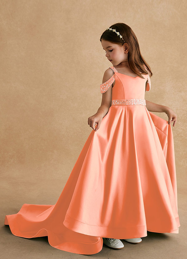 Azazie Jodi Vestidos de Niña de Flores Vestido de Atardecer de Satin Mate de Corte En A image1